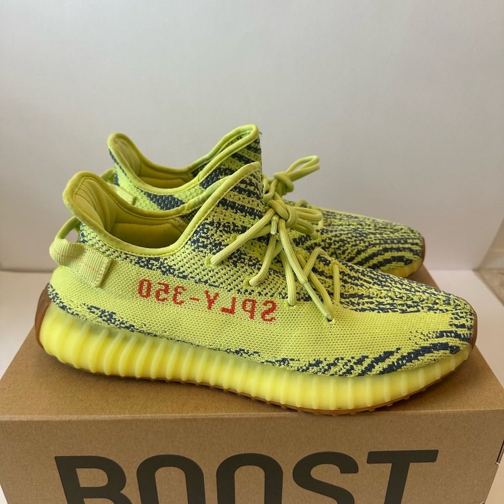 Men YEEZY BOOST 350 Yellow and Black Sneakers - Picture 2 of 10